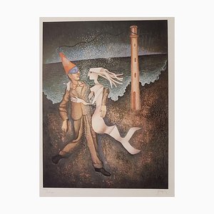 Man with Siren - Litografia originale di Enrico Benaglia - anni '60