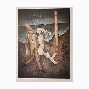 Man with Siren - Original Lithografie von Enrico Benaglia - 1960er 1960er