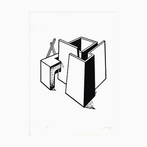Litografía Architectural Construction - Original de Ivo Pannaggi - 1975 ca. 1975 a.C.