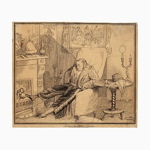 Sleeping Man - Grabado Original al aguafuerte + Dibujo a lápiz - Finales del siglo XIX Finales del siglo XIX