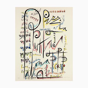 Letra P - Litografía original coloreada a mano de Raphael Alberti - 1972 1972