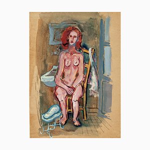 Mujer desnuda, temperamento original y acuarela de Primo Zeglio, años 30