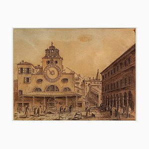 Venice Landscape - Original Ink and Watercolor - 18th Century 18th Century