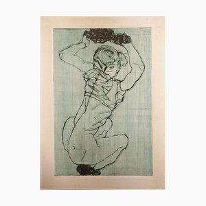 Knieendes Mädchen - Lithograph After Egon Schiele 1990