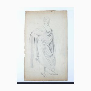 Man with Cloak - Original Pencil Drawing by H. Goldschmidt - Late 19th Century Late 19th Century