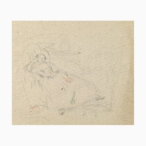 Lying Woman - China Charcoal Drawing di A.-F. Cals - Fine XIX secolo Fine XIX secolo