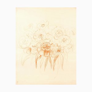 Fleurs - Dessin Original Pastel par G. Bourgogne - milieu 20ème Siècle milieu 20ème Siècle