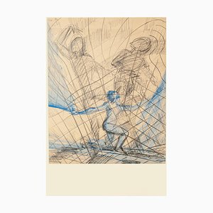 Flying - Original Pencil and Aquarelle on Paper par M. Rouzée - 1950s 1950s