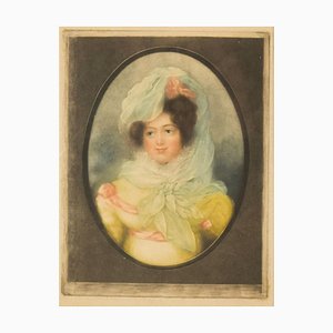 Portrait of a Gentlewoman - Original Colored and Mezzotint - 18th Century 18th Century