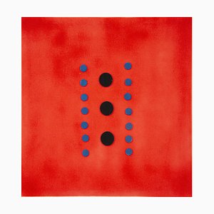 Polka Dots on Red - Pintura acrílica original de Mario Bigetti - 2020 2020