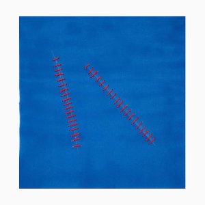 Oblique Seams on Blue - Original Acrylic Painting by Mario Bigetti - 2020 2020