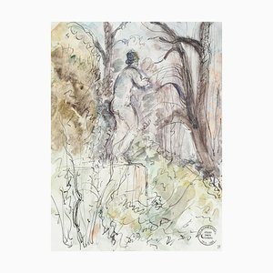 Alone in the Forest - Original Ink and Watercolor by S. Goldberg - 1950s 1950s