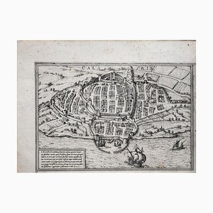 Ancient Map of Calaris - Original Etching by George Braun - Late 16th Century 16th Century
