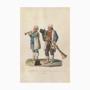 Zampognari che fanno la Novena di Natale - Aquarelle par M. De Vito - 1820 ca. 1820 ca