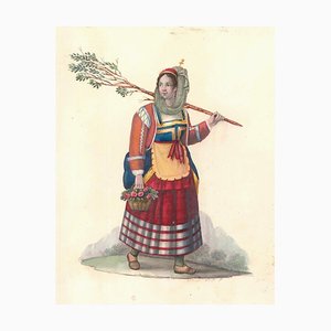 Mujer con flores - Acuarela de M. De Vito - 1820 ca. 1820 ca
