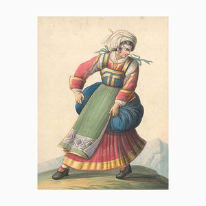 Woman in Typical Italian Costumes - Watercolor by M. De Vito - 1820 ca. 1820 c.a.