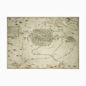 Leyden, mapa de '' Civitates Orbis Terrarum '' - de F. Hogenberg - 1575 1575