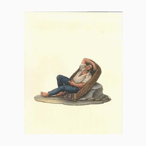 Man in a Basket - Watercolor de M. De Vito 1820 ca