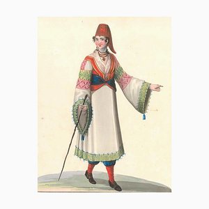 Costume di Carafagreci - Aquarelle par M. De Vito 1820 ca