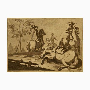 Landscape - Soldiers on Horseback - Original Radierung von F. Simonini - 1720 1720 ca.