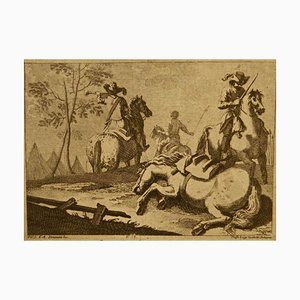 Paisaje - Soldiers a caballo - Grabado Original de F. Simonini - 1720 ca. 1720 ca.