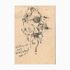Sartre est mort - Disegno originale ad inchiostro di Anonymous French Artist 2nd half 1900 Late 1900