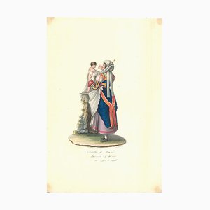 Costume di Fraine - Original Watercolor by M. De Vito - 1820 ca. 1820 c.a.