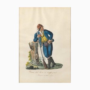 Uomo del Paese di Carafa Greci - Acquarello originale di M. De Vito - 1820 ca. 1820 ca