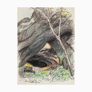 Dibujo The Cave - Lápiz y pastel de M. Juan - Finales del siglo XX Finales del siglo XX