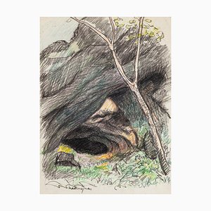 The Cave - Pencil and Pastel Drawing by M. Juan - Late 20th Century Late 20th Century