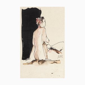 Woman, Original Drawing in Watercolor and China Ink, 1996