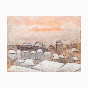 Village - Original Drawing in Mixed Media by M. Babillot - 20th Century 20th century