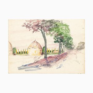 Countryside - Original Watercolor on Paper by Jean Raymond Delpech - 20th Century 20th Century