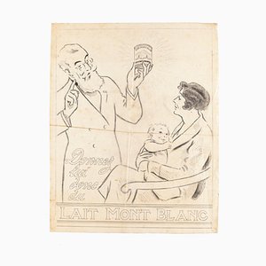 Milchwerbung - Originalzeichnung in China Tinte auf Transferpapier - 20. Jahrhundert 20. Jahrhundert
