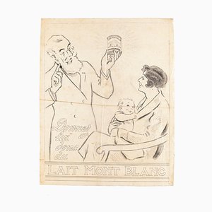 Milk Publicity - Original Drawing in China Ink on Transfer Paper - 20th Century 20th Century
