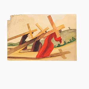 Carrying the Cross - Aquarelle Originale sur Papier par Jean Delpech - 1940 1940