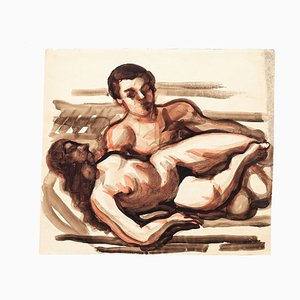 Couple - Dessin Original en Technique Mixte - 20ème Siècle 20ème Siècle