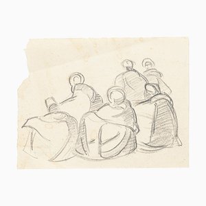 Studie der Figuren - Original Charcoal Zeichnung von Hélène Vogt - 1970er 1970er Jahre