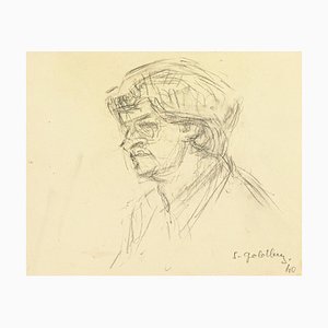 Portrait - Original Bleistift Zeichnung von S. Goldberg - Mid 20th Century Mid 20th Century