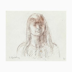 Woman- Original Pencil and Pastel Drawing by S. Goldberg - Mid 20th Century Mid 20th Century