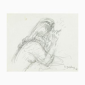 Smoker - Original Pencil Drawing by S. Goldberg - Mid 20th Century Mid 20th Century
