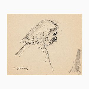 Portrait - Dessin Original au Crayon et à l'Encre par S. Goldberg - Milieu 20ème Siècle 20ème Siècle