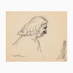 Portrait - Original Pencil and Ink Drawing by S. Goldberg - Mid 20th Century Mid 20th Century