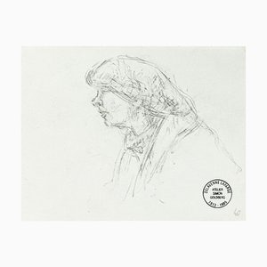 Portrait - Dessin au Pluie Original par S. Goldberg - Milieu 20ème Siècle 20ème Siècle