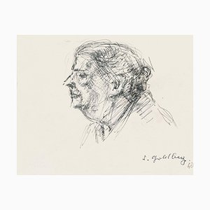 Portrait - Original Pencil and Pen Drawing by S. Goldberg - Mid 20th Century Mid 20th Century
