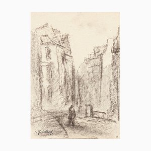 Village - Original Charcoal Drawing by S. Goldberg - Mid 20th Century Mid 20th Century