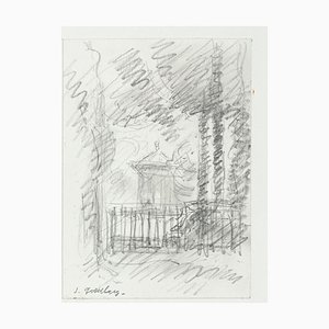 Cottage - Original Bleistiftzeichnung von S. Goldberg - Mid 20th Century Mid 20th Century