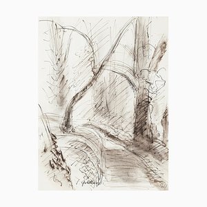 Forest - Original Tinte und Aquarell von S. Goldberg - 1950er 1950er