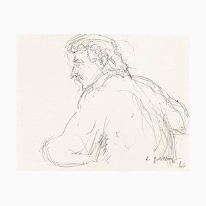 Portrait - Dessin Original Pen par S. Goldberg - Milieu 20ème Siècle 20ème Siècle