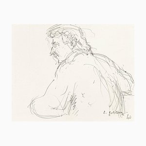 Portrait - Original Pen Drawing by S. Goldberg - Mid 20th Century Mid 20th Century